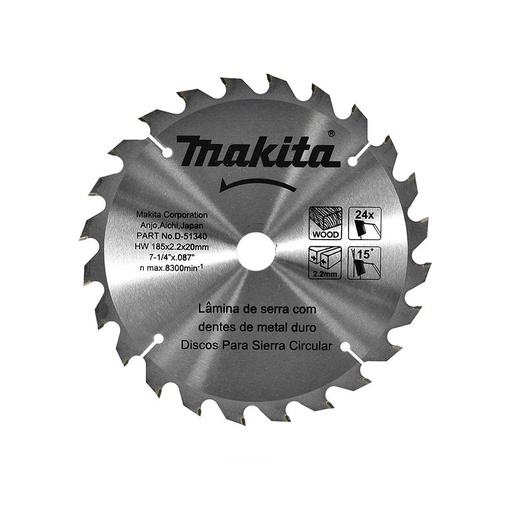 [15925] DISCO DE SIERRA 71/4 X 24 DIENTES TPI PARA MADERA MAKITA (E-15671)