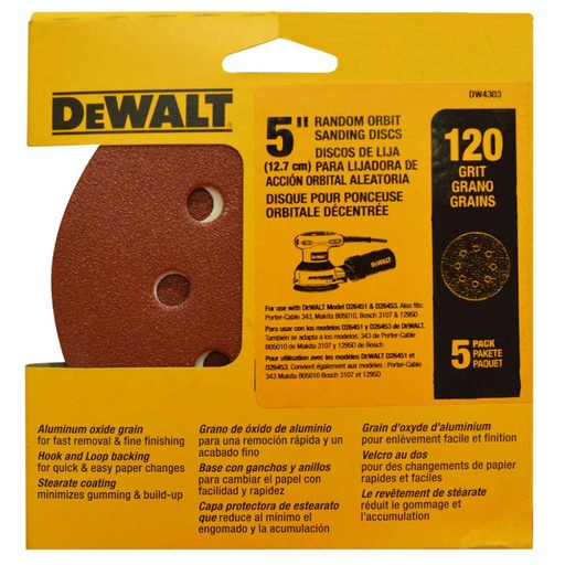 [11385] DISCO VELCRO DEWALT X5 - 5  ROJO GRANO 120 (DW4303)