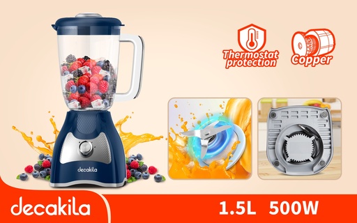 [20644] LICUADORA DE DOS VELOCIDADES 1.5L  VASO PLASTICO 120V DECAKILA (KUJB043L)