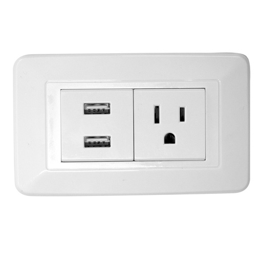 [1651] LINEA BK BLANCA INCRUSTAR TOMA SENCILLO + 2 USB (118K-36) (HT20770)