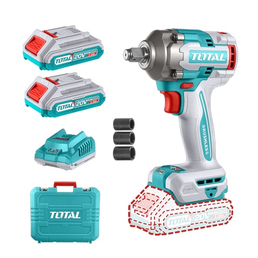 [20549] PISTOLA IMPACTO INALAMBRICO 1/2 20V 400NM INCLUYE 2 BATERIAS 1 CARGADOR Y 3 COPAS 17,19,21 MM INDUSTRIAL TOTAL (UTIWLI2040)