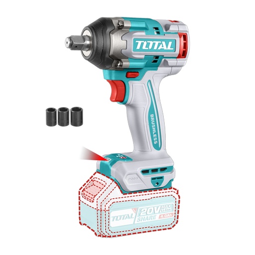 [20761] PISTOLA IMPACTO INALAMBRICA 1/2 20V 500 NM   BATERIA Y CARGADOR SE VENDEN POR SEPARADO  SUPER TOTAL (TIWLI20501)