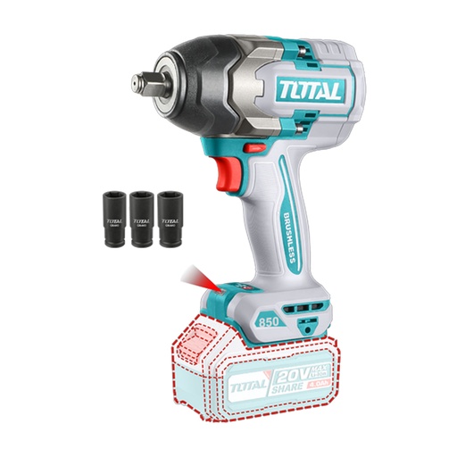 [20955] PISTOLA IMPACTO INALAMBRICO 1/2 20V 850 N.M BATERIA Y CARGADOR SE VENDEN POR SEPARADO SUPER TOTAL (TIWLI20851)