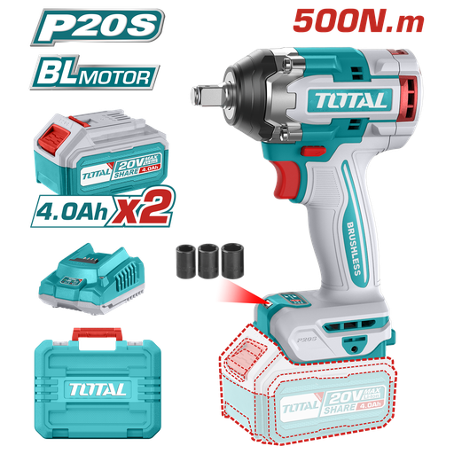 [20296] PISTOLA IMPACTO INALAMBRICA 1/2 20V 500 NM INCLUYE 2 BATERIAS 1 CARGADOR SUPER TOTAL (UTIWLI2050)
