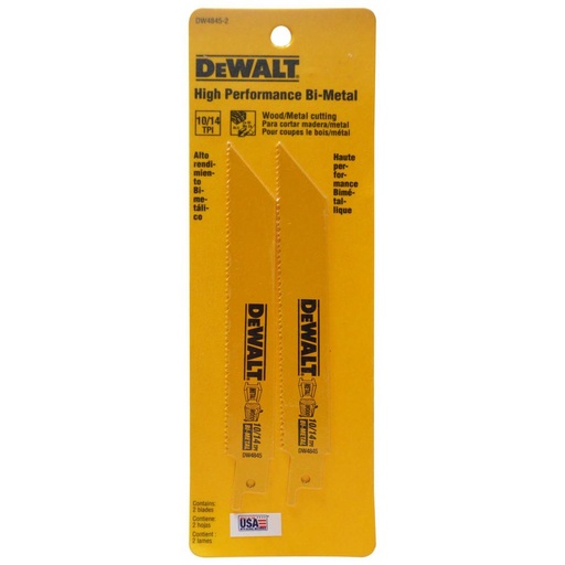 [10206] SEGUETA SIERRA SABLE BI-METAL DEWALT X 2 - 6 PULG (14TPI (DW4845-2