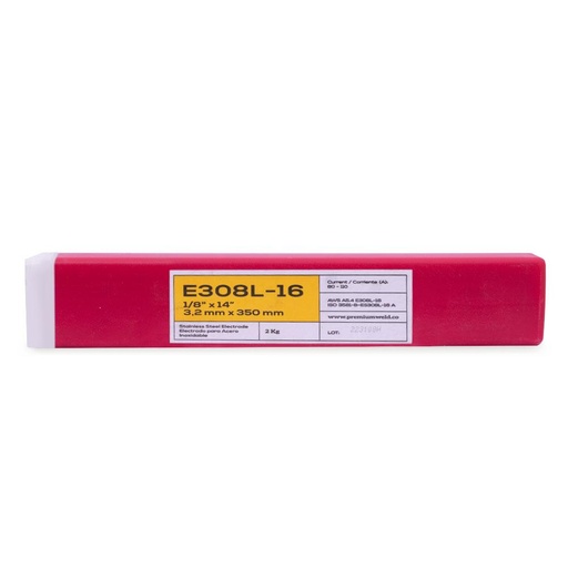 [16115] SOLDADURA DE ELECTRODO ACERO INOXIDABLE 308L - 1/8 ROJA PREMIUM WELD (CAJA X 2 KLS) (308161)
