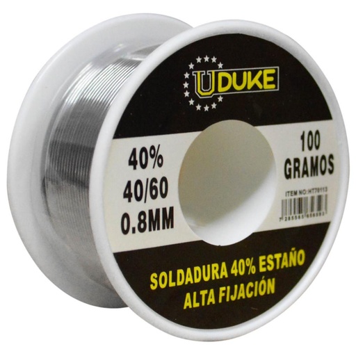 [10127] SOLDADURA ESTANO UDUKE 100 GRAMOS 40-60 (40% ESTANO) (0.8MM) (HT70113)