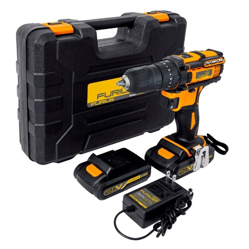 [14234] TALADRO FURIUS PERCUTOR DE 1/2 INALAMBRICO ION DE LITIO 21V INLC 2 BATERIAS Y ESTUCHE (FCD21)