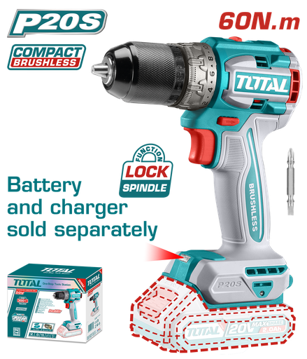 [20295] TALADRO INALAMBRICO 1/2 20V CARGADOR Y BATERIA NO INCLUIDO SUPER TOTAL (TDLI206021)