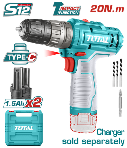 [20399] TALADRO INALAMBRICO 3/8 12V INCLUYE 2 BATERIAS 1.5 AH SUPER TOTAL  (TIDLI12202)