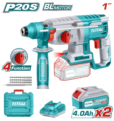 [20299] TALADRO ROTOMARTILLO 20V SDS PLUS 2.5 JULES INCLUYE 2 BATERIAS Y 1 CARGADOR SUPER TOTAL (UTRHLI202287)