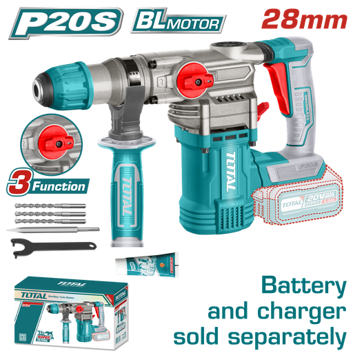 [20938] TALADRO ROTOMARTILLO SDS PLUS  4.5 JULES INCLYE ACCESORIOS CARGADOR Y BATERIA NO INCLUIDO INDUSTRIAL TOTAL (TRHLI20288)