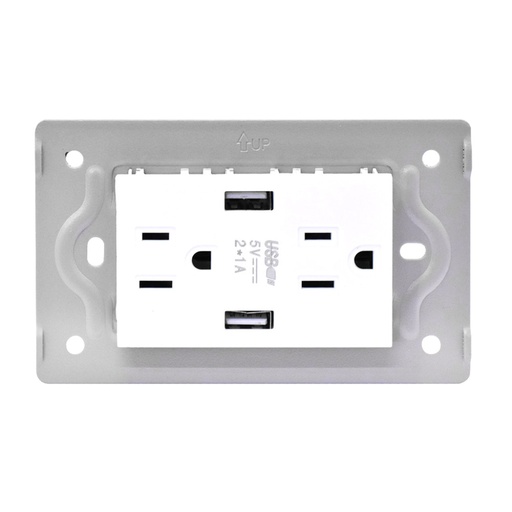 [13136] TOMA DOBLE + 2 USB LUXOR BLANCA INTERCAMBIABLE SIN TAPA DUKE ENERGY (V9-032)