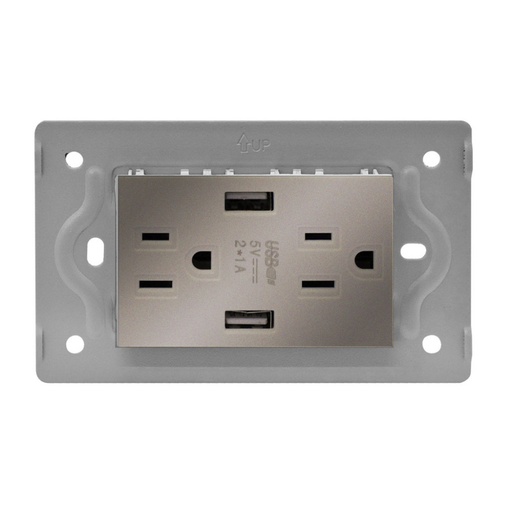 [13145] TOMA DOBLE + 2 USB LUXOR GRIS INTERCAMBIABLE SIN TAPA DUKE ENERGY (V3-032)