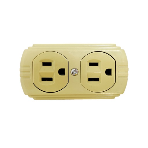 [1752H] TOMA DOBLE T/L SOBREPONER CON P-TIERRA  BEIGE VHARBOR (RETIE-FL)(HT1529)HT20523