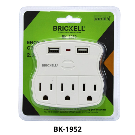 [20541] TOMA MULTIPLE X 3 CON DOBLE CONEXION USB PARA TOMA DOBLE (BK-1952)