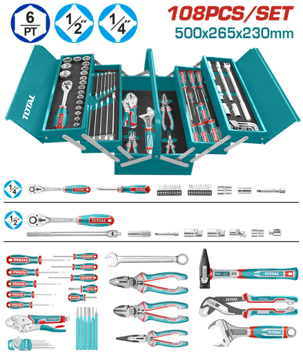 [21224] CAJA DE HERRAMIENTAS INCLUYE 108 PZS INDUSTRIAL METALICA TOTAL   (THTCS121081)