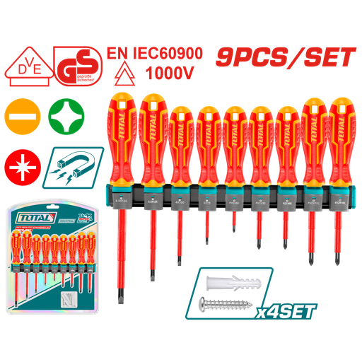 [21274] DESTORNILLADOR AISLADO 1000V INDUSTRIAL AMARILLO-ROJO JUEGO X 9 PZS  INDUSTRIAL SUPER TOTAL (THTIS596)