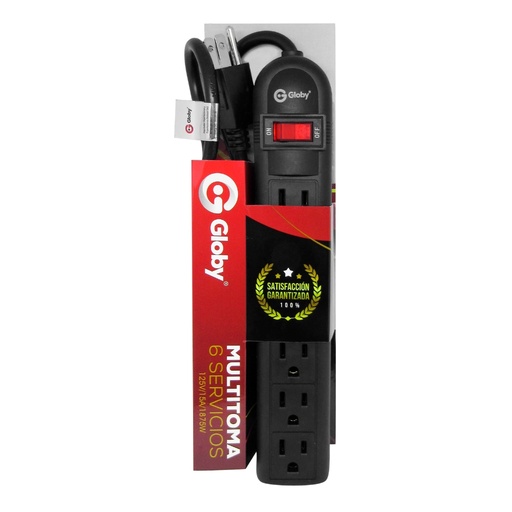 [2348N] TOMA MULTIPLE NEGRO GLOBY X 6 CON CABLE 75 CM (WP6-4) 