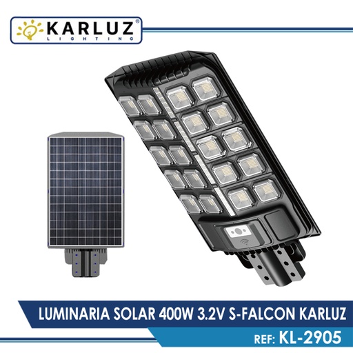 [15830B] LUMINARIA SOLAR ALUMBRADO PUBLICO 400W FALCON 3.2V 48AH B-LITIO 6500K KARLUZ (KL-2905)