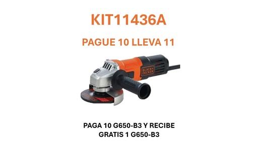 [KIT11436A] PULIDORA BLACK & DECKER 4 1/2 650W (G650-B3) PAGUE 10 LLEVE 11 
