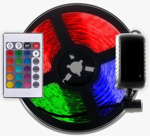 [19039C] LUCES CINTA LED RGB CON CONTROL 12V 5MTS 60L/M (ZFR820) INCLUYE FUENTE 2AMP