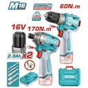 COMBO INALAMBRICO  16V TALADRO 1/2" 60NM + ATORNILLADOR DE IMPACTO 170NM INCLUYE 2 BATERIAS, 1 CARGADOR  COPA TORNILLO INDUSTRIAL SUPER TOTAL (UTOSLI240968)