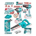 COMBO INALAMBRICO  20 V ATORNILLADOR IMPACTO 1/4" 285NM + TALADRO PERCUTOR 1/2" 76NM + SOPLADORA INCLUYE 2 BATERIAS 2.0AH, CARGADOR Y ACCESORIOS INDUSTRIAL TOTAL (UTOSLI250182)