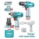 COMBO INALAMBRICO 12V ATORNILLADOR DE IMPACTO  + TALADRO 3/8"  INCLUYE 6 ACCESORIOS  + DOS BATERIAS 1.5AH + BATIDORA CARGADOR SE VENDE POR SEPARADO TOTAL (TOSLI240205)