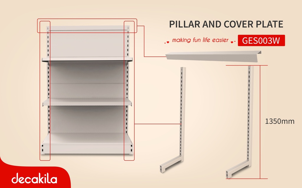 EXHIBIDOR DECAKILA PILAR Y TAPA SUPERIOR (135X44X9.2CM)(89.6X3.9CM) DECAKILA (GES003W)