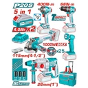 COMBO INALAMBRICO 20V TALADRO PERCUTOR ATORNILLADOR 1/2 66 NM + PISTOLA IMPACTO 1/2 20V 400 NM + TALADRO ROTOMARTILLO 1" 2.5JULES + PULIDORA 4 1/2 + LAMPARA DE TRABAJO 270LM INCLUYE 2 BATERIAS 4.0 AH , CARGADOR Y ACCESORIOS INDUSTRIAL SUPER TOTAL (UTCKLI20592)