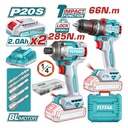 COMBO INALAMBRICO TALADRO 1/2" 66 N.M + ATORNILLADOR DE IMPACTO 1/4" 20V 285 N.M INCLUYE 2 BATERIA 2.0AH , 1 CARGADOR Y ACCESORIOS INDUSTRIAL SUPER TOTAL (UTCKLI20277)