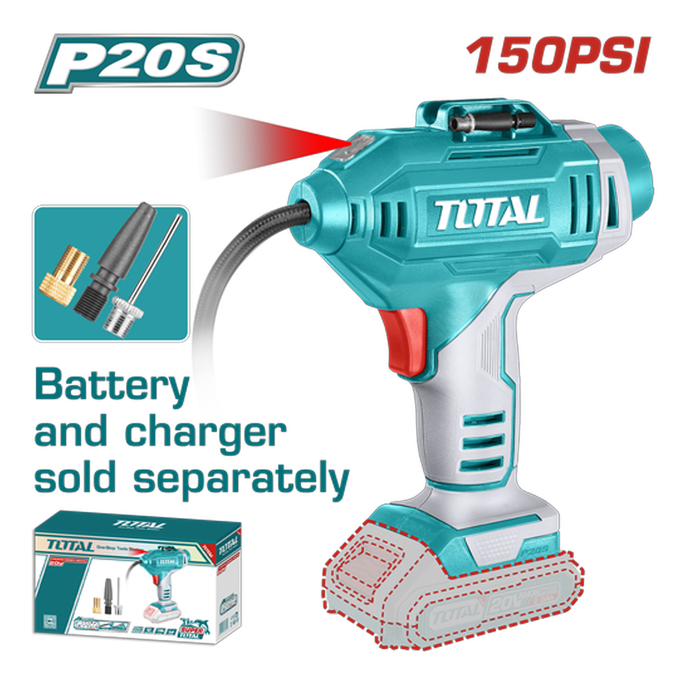 COMPRESOR MINI INALAMBRICO 20V 150PSI PARA CARRO BATERIA Y CARGADOR NO INCLUIDO SUPER TOTAL (TACLI2018)