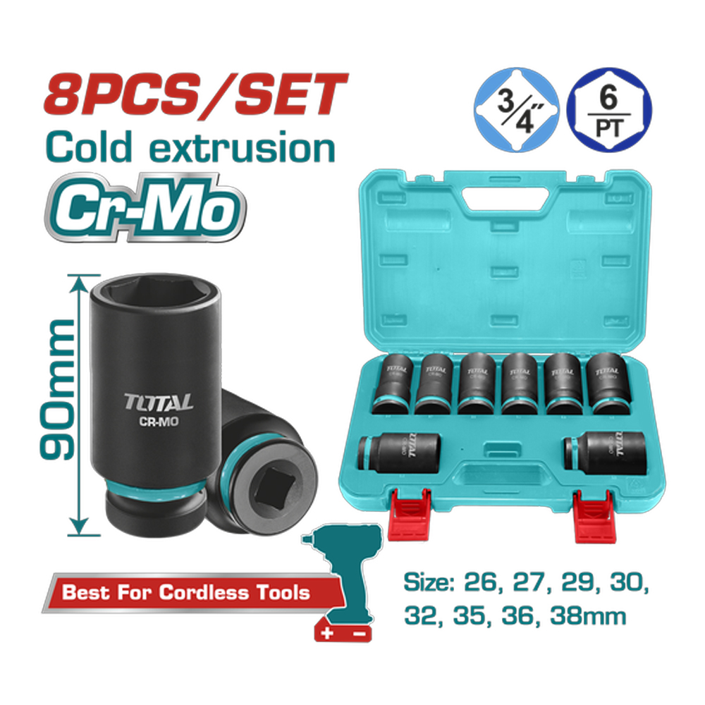 COPAS DE IMPACTO 3/4 JUEGO X 8 PZS 26 - 38 MM INDUSTRIAL TOTAL (THKISD34082L)