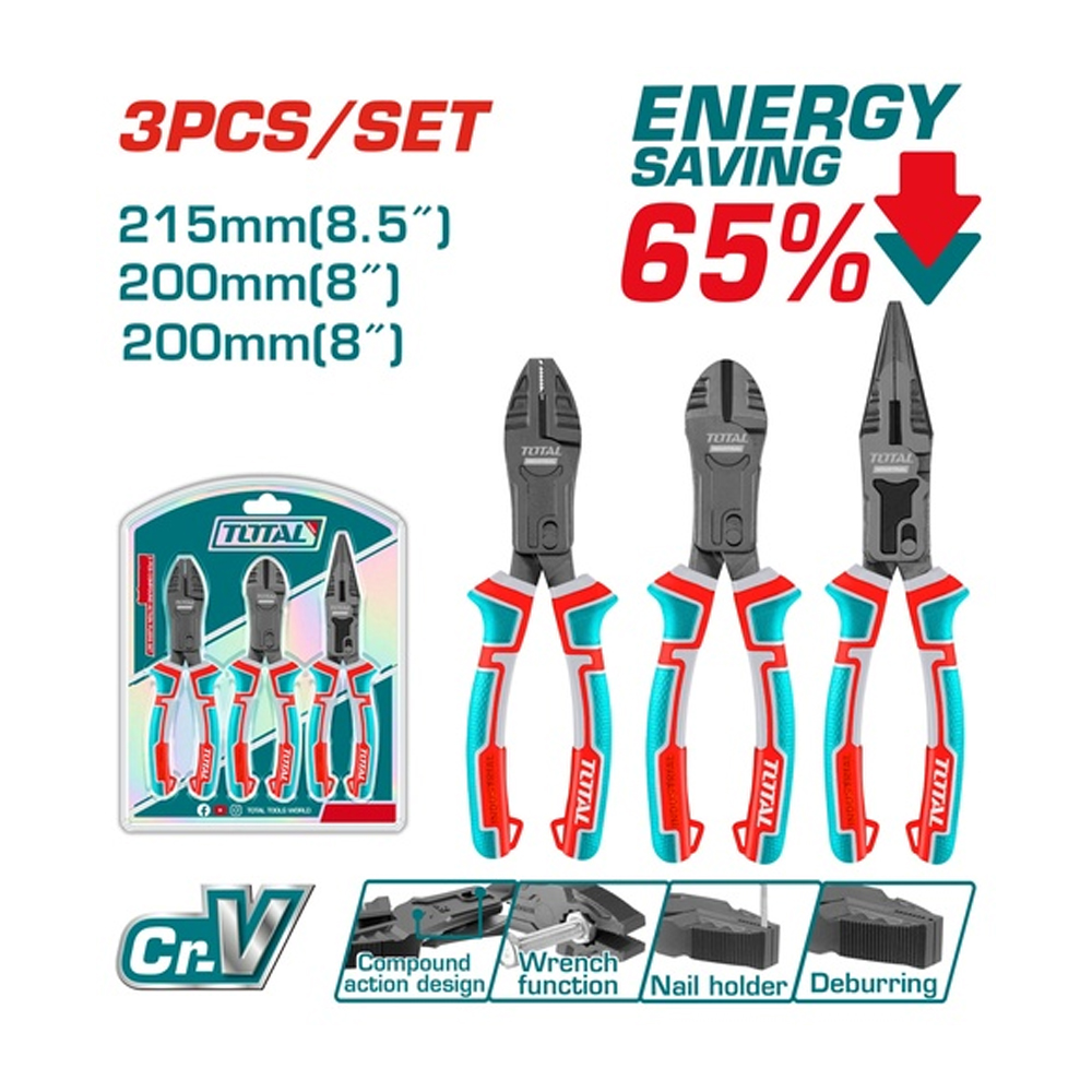 JUEGO DE ALICATE X 3 PIEZAS  CROMO VANADIUM INDUSTRIAL TOTAL (THT2CK231S)