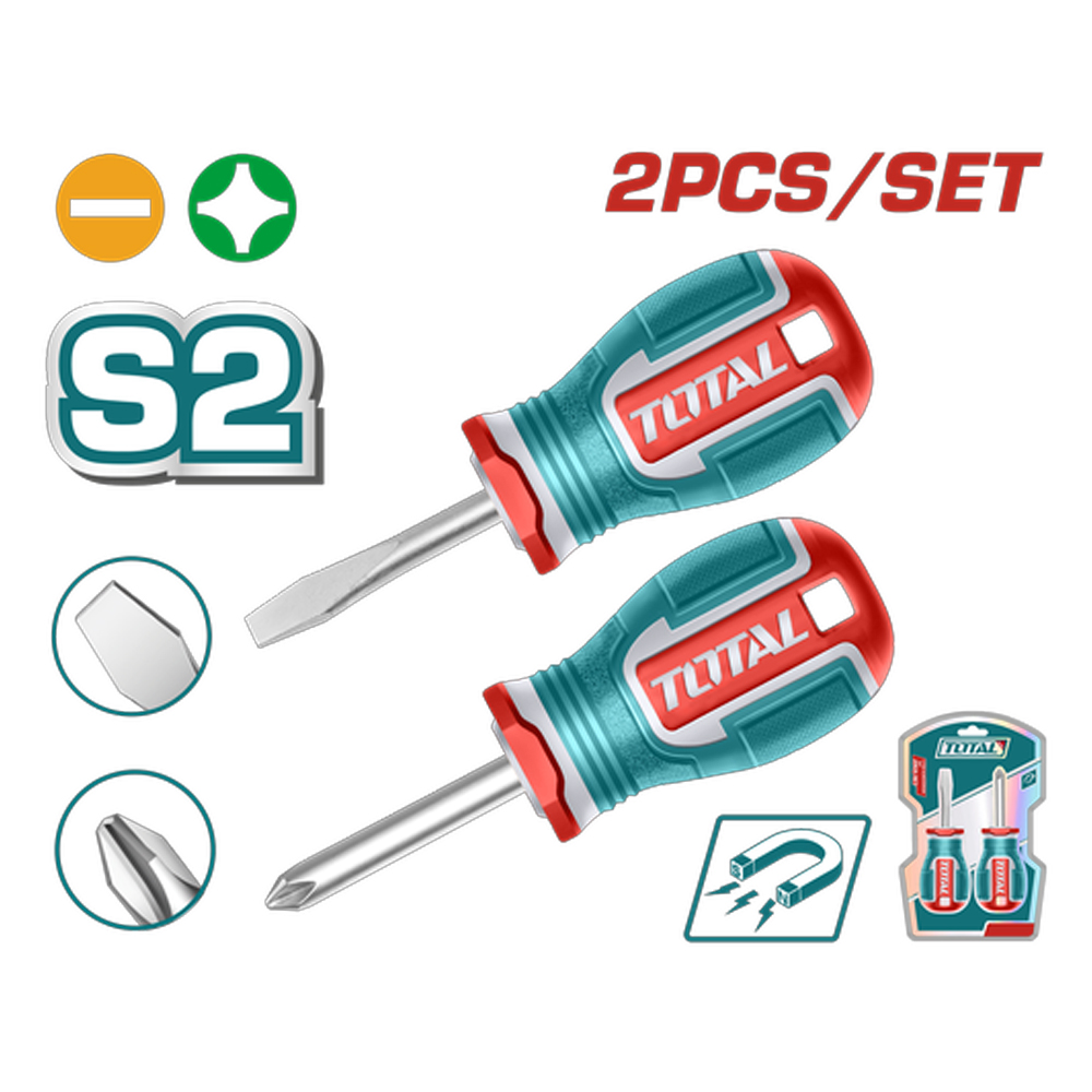 JUEGO DESTORNILLADORES X 2 PZS PUNTA IMANTADA (+)(-) 1/4 X 1 1/2" INDUSTRIAL SUPER TOTAL (TKSDS2226)