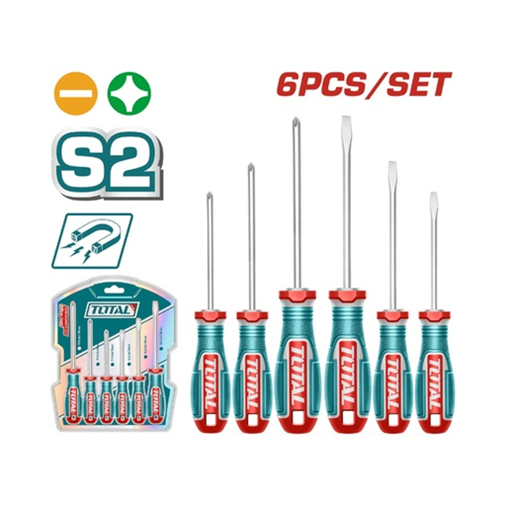 JUEGO DESTORNILLADORES X 6PZS  (+)(-) + DESTORNILLADOR CON PUNTAS INTERCAMBIALES (20 PUNTAS) INDUSTRIAL SUPER TOTAL(TKSDS2726)