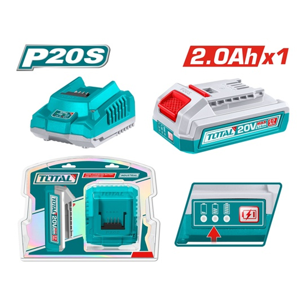 KIT DE 1 BATERIA  2.0AH + CARGADOR DE 20V INDUSTRIAL SUPER TOTAL (UTFBCPK1212)