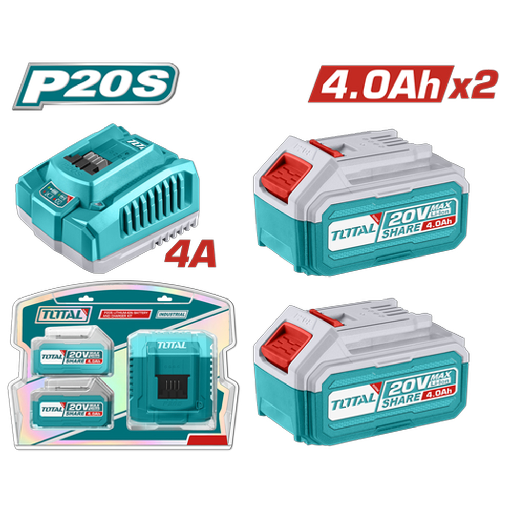 KIT DE 2 BATERIAS 4.0AH + CARGADOR DE 20V INDUSTRIAL SUPER TOTAL (UTFBCPK1424)