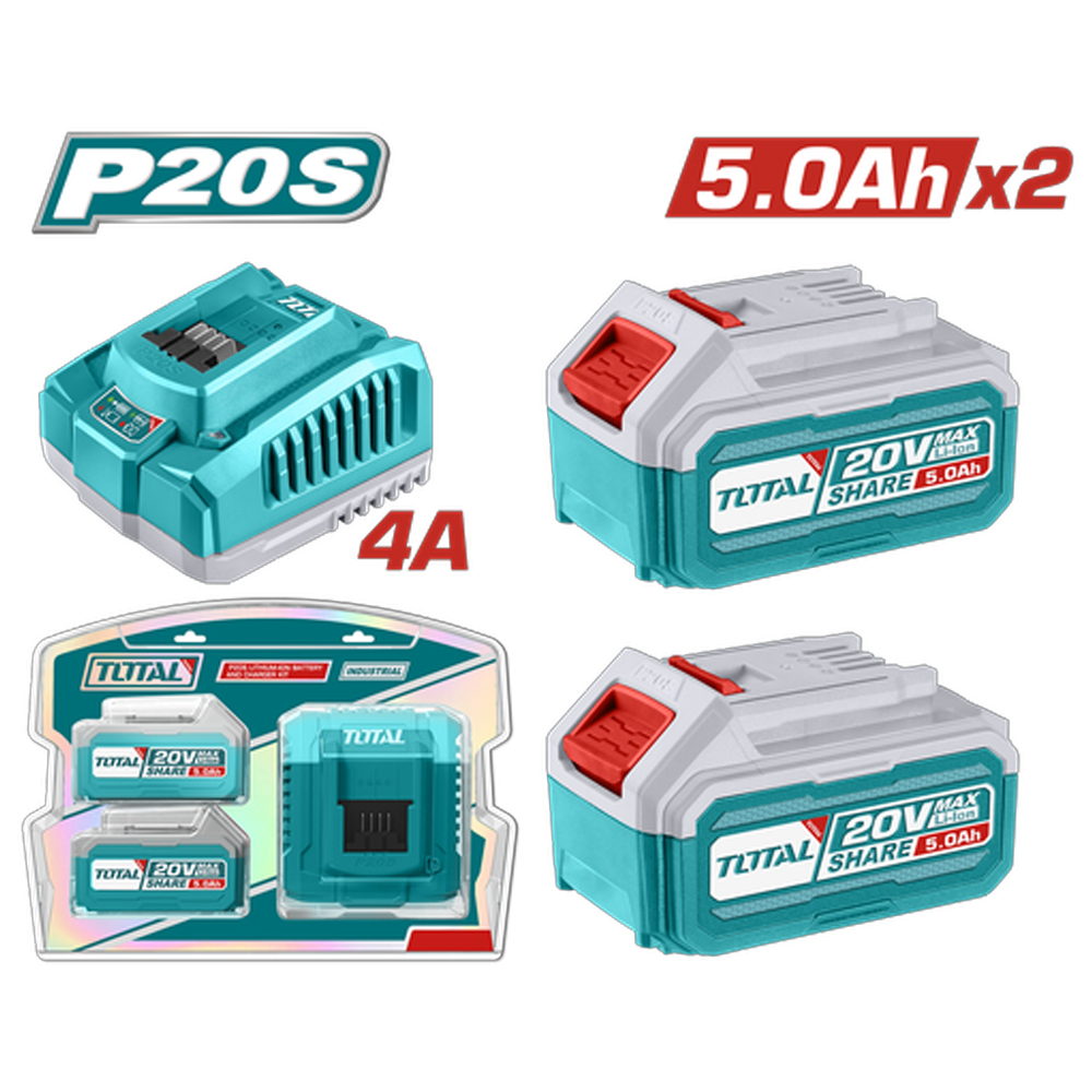 KIT DE 2 BATERIAS 5.0AH + CARGADOR DE 20V INDUSTRIAL TOTAL (UTFBCPK2513)