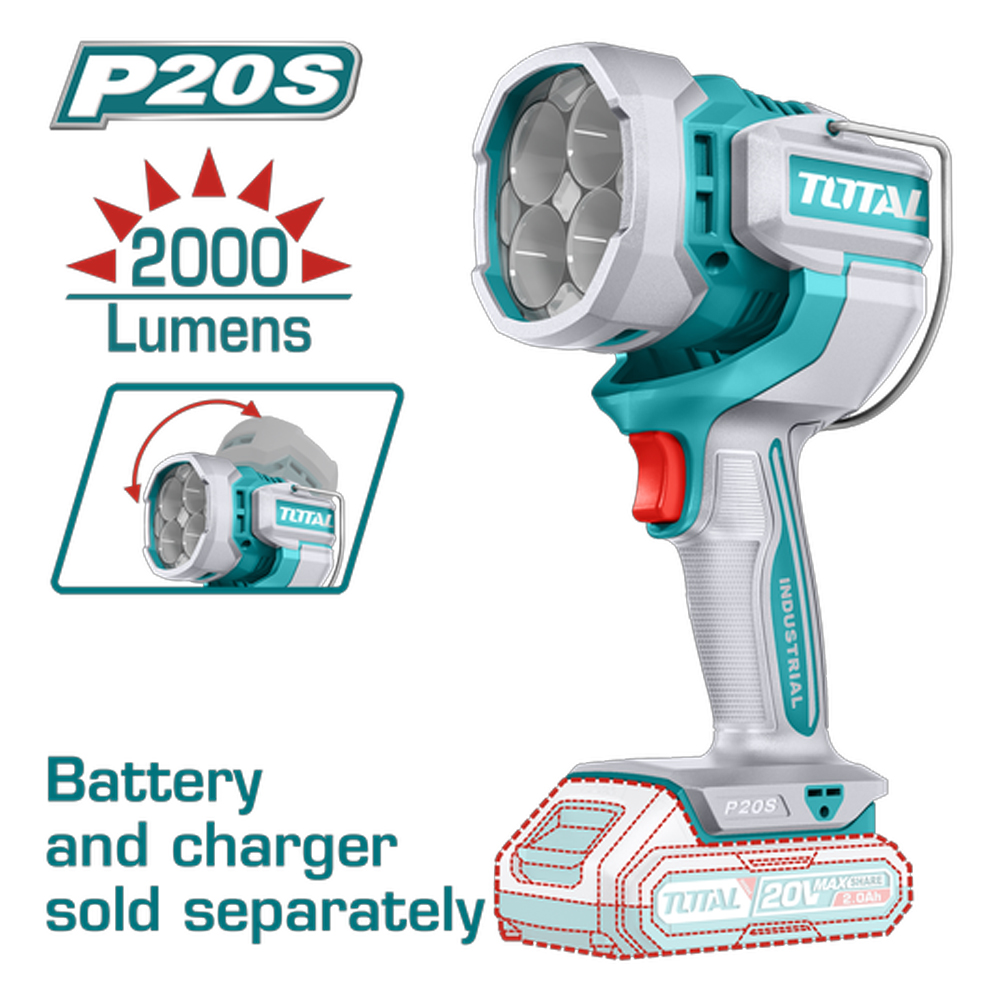 LAMPARA DE TRABAJO INALAMBRICA 2000 LUMENES 20V BATERIA Y CARGADOR NO INCLUIDO  INDUSTRIAL SUPER TOTAL (TWLI2088)
