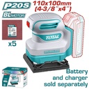 LIJADORA DE PALMA 4 3/8"X 4" INALAMBRICA 20V INCLUYE 5 LIJAS INDUSTRIAL  SUPER  TOTAL NO INCLUYE BATERIA NI CARGADOR (TSHSLI2024) 