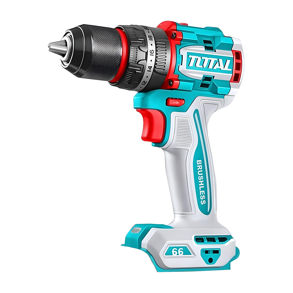 TALADRO INALAMBRICO PERCUTOR 1/2" 66N.M 20V CAJA PLASTICA INCLUYE 2 BATERIAS 20V, 1 CARGADOR Y ACCESORIOS INDUSTRIAL SUPER TOTAL (UTIDLI20668)