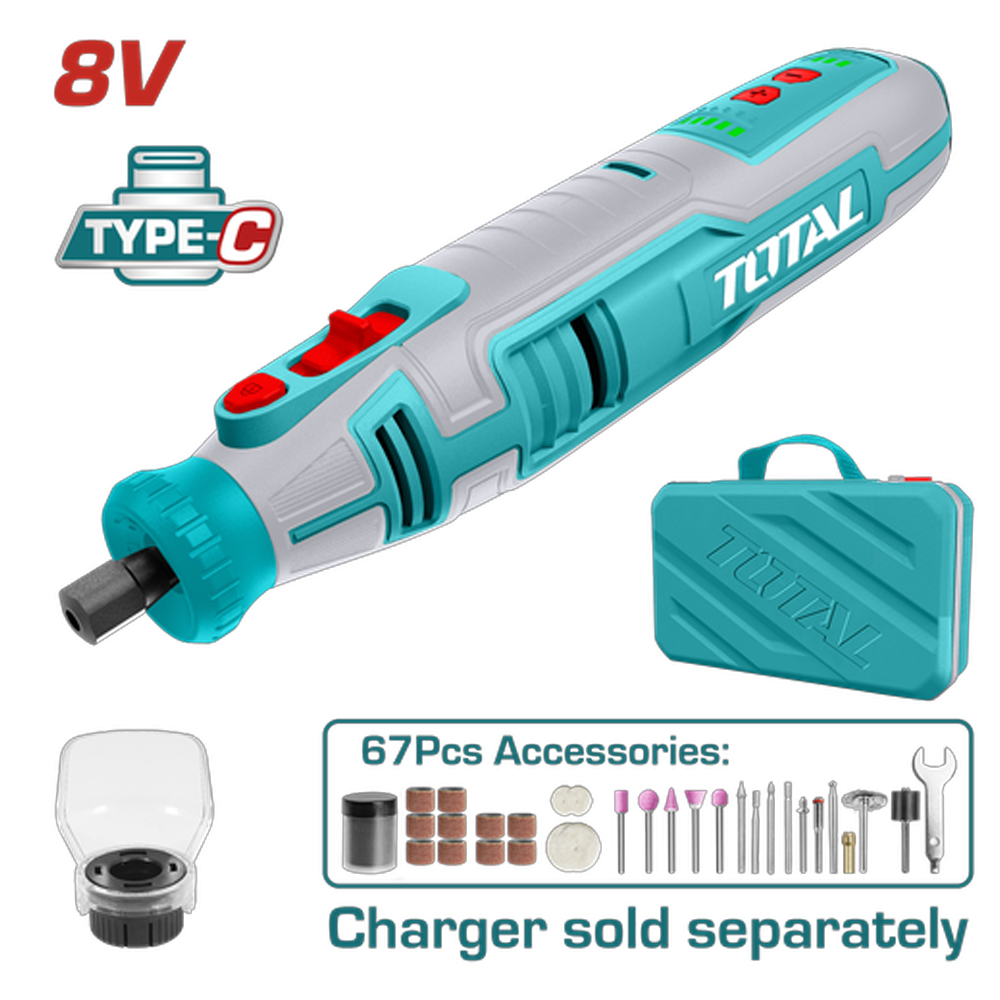 MOTO TOOL INALAMBRICO 8V INCLUYE 67 ACCESORIOS TOTAL (TMGLI0801)