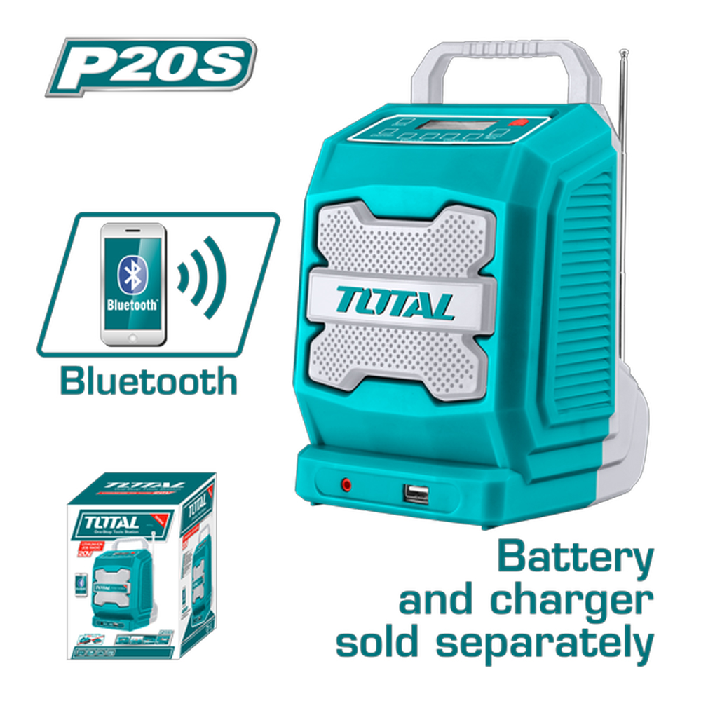 PARLANTE INALAMBRICO 20V BLUETOOTH BATERIA Y CARGADOR NO INCLUIDO TOTAL (TJRLI2001)