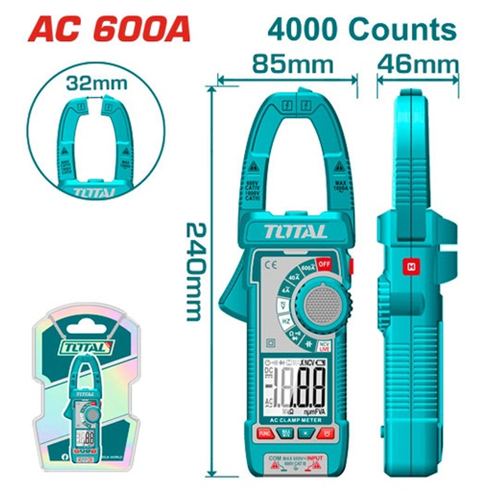 PINZA VOLTIAMPERIMETRICA 600V DIGITAL INDUSTRIAL SUPER TOTAL (TMT766001)