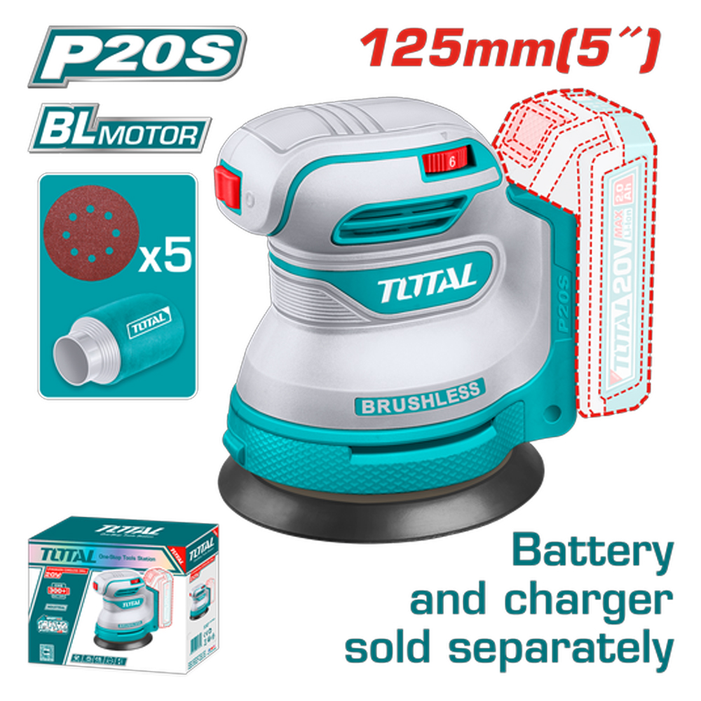 LIJADORA ROTO ORBITAL 5" 20V INCLUYE 5 DISCOS DE HOJA DE LIJA BATERIA Y CARGADOR SE VENDEN POR SEPARADO  INDUSTRIAL SUPER TOTAL (TROSLI2002)