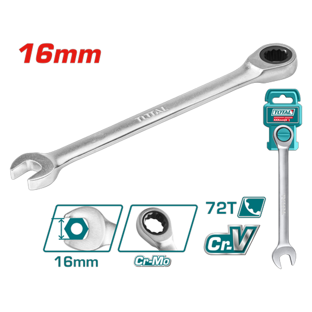 LLAVE MIXTA 16MM CON RACHE CR/V INDUSTRIAL SUPER TOTAL (TCSPAR161)