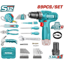 TALADRO INALAMBRICO 3/8 (10MM) + KIT DE HERRAMIENTAS 89 PZS TOTAL (THKTHP10892)