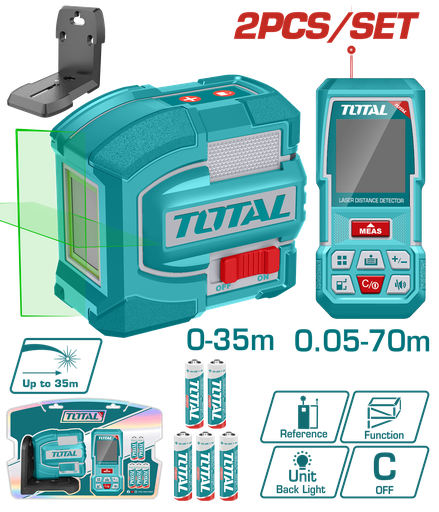 KIT DE NIVEL LASER 0-35M  LUZ VERDE  INDUSTRIAL (TLL156601) + MEDIDOR DE DISTANCIAS LASER 60MTS (TMT57026) SUPER TOTAL (TOSLL0401)